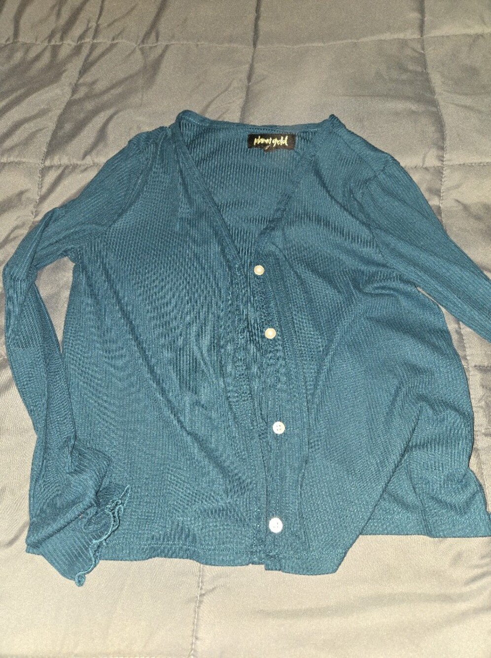 Planet Gold Teal Ribbed Long-Sleeve Button-Down Shirt